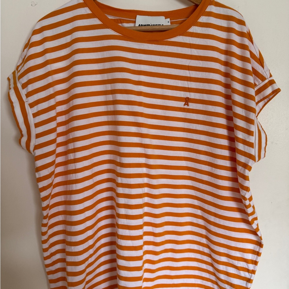 AMERICAN VINTAGE Orange & White Striped Crewneck Tee